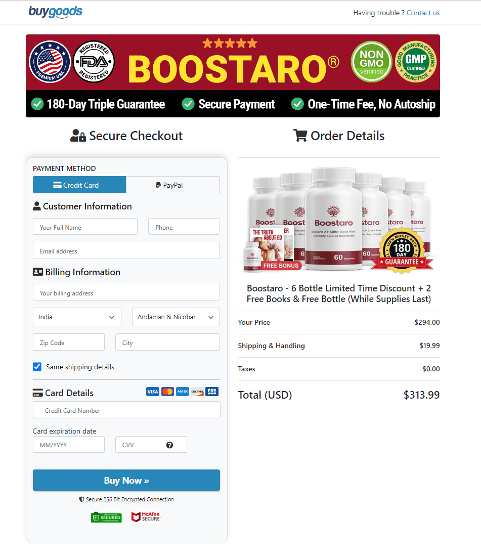 Boostaro Secure Order Form